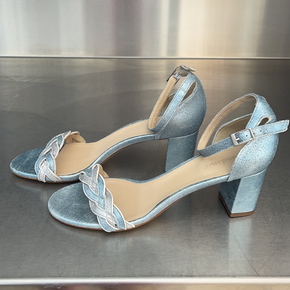 Moonlight metallic blue and silver leather sandals. New from Sundance!